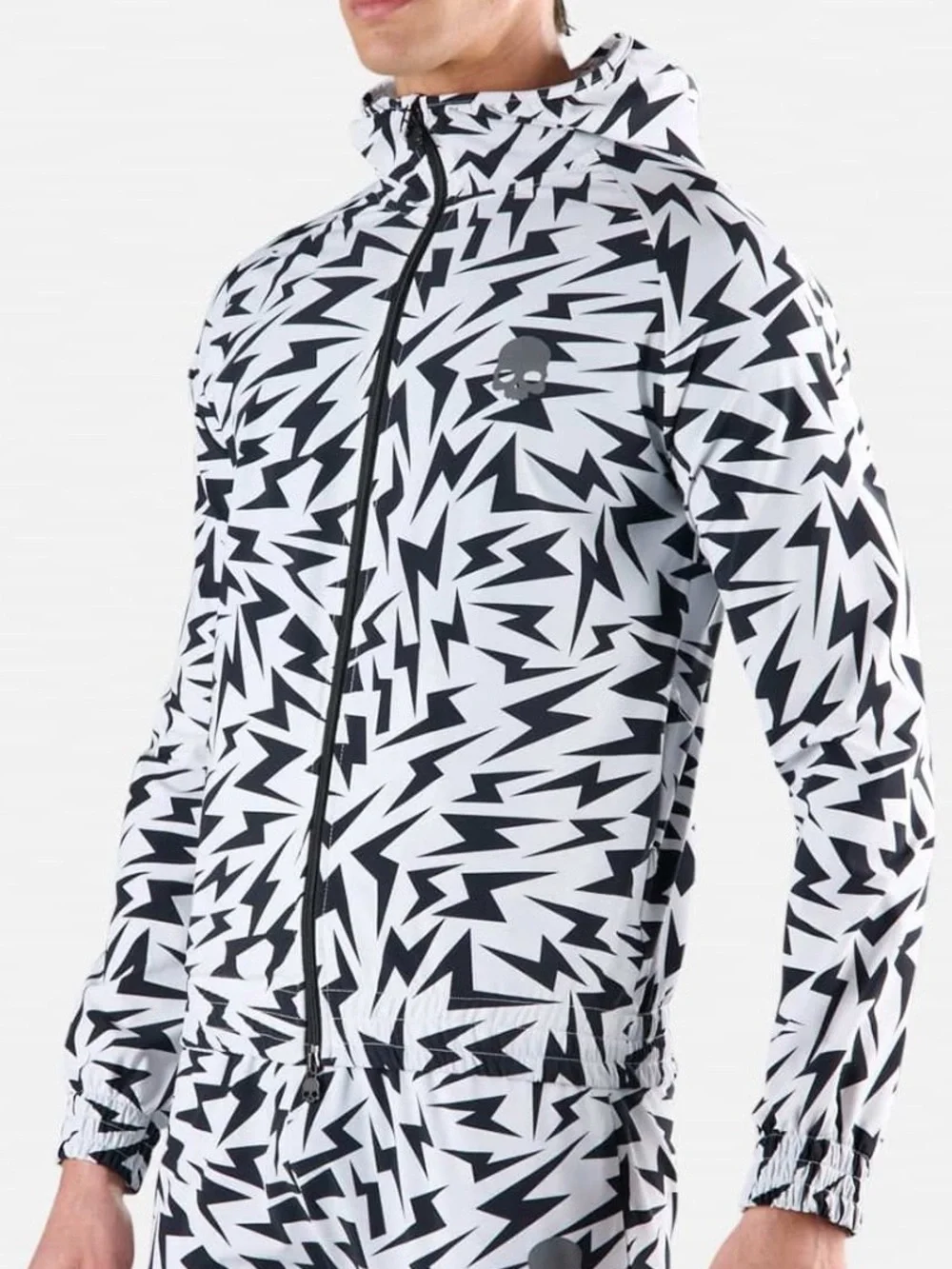 Hydrogen Tennis Jacket Thunders Tech White Lightning Bolt Windbreaker Hooded L